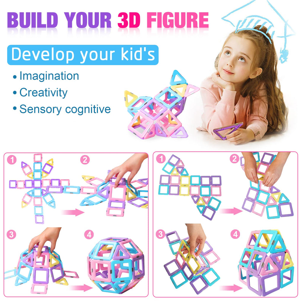 DUMMA Magnetic Tiles Toys for 3 4 5 6 7 8+ Year Old Boys Girls Upgrade Macaron Castle Blocks Building Set for Toddlers STEM Creativity/Educational Toys for Kids Age 3-6 Christmas Birthday Gifts