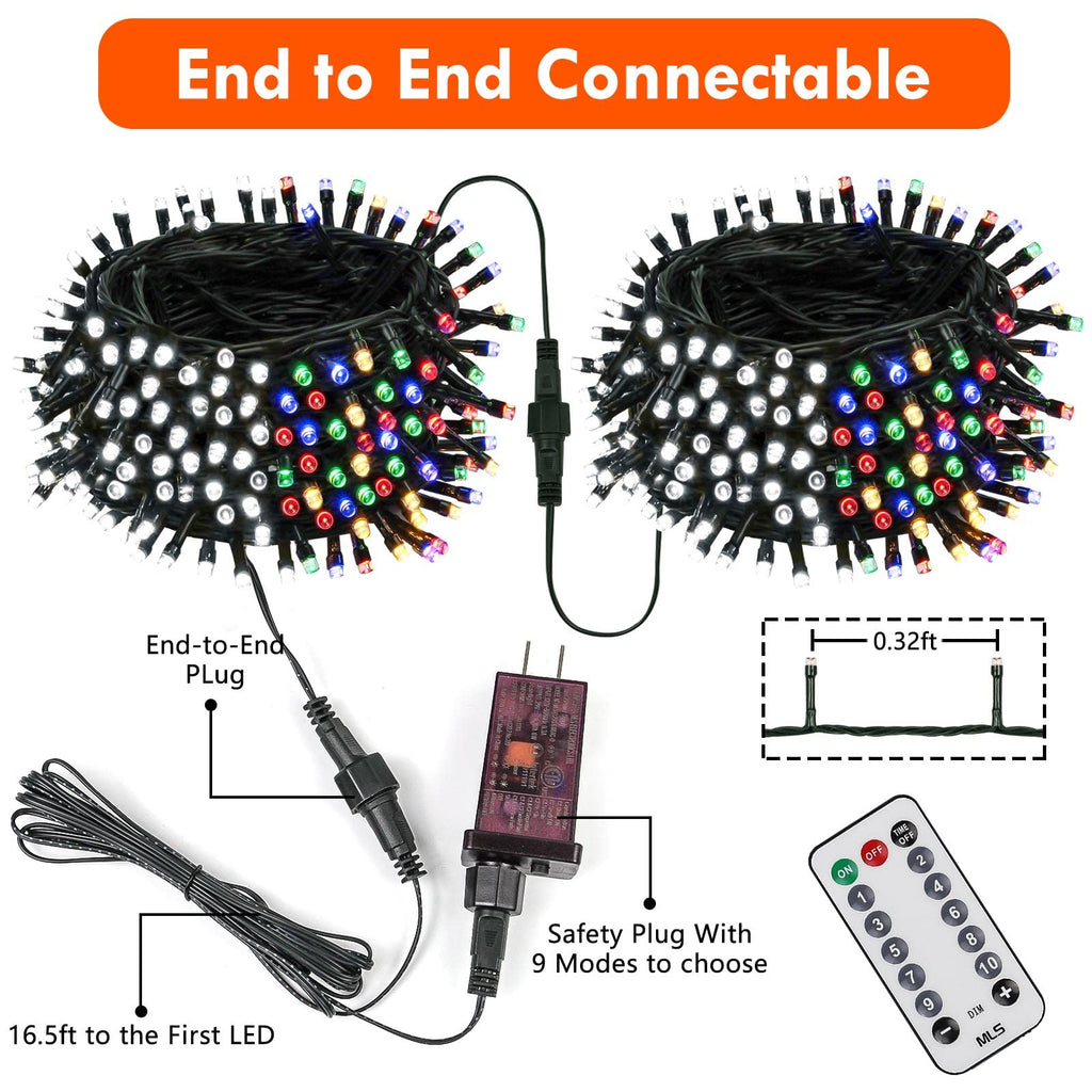 82FT 200 LED Color Changing Christmas String Lights with Remote & Timer & Memory Function, 9 Lighting Modes Waterproof Fairy String Lights for Xmas Tree Holiday Party Garden (Cool White & Multicolor)