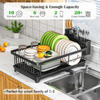 Dish Drying Rack - Space-Saving Small Dish Rack for Kitchen Counter, Rust-Resistant Kitchen Drying Rack, Compact Dish Drainer Organizer with Utensil Holder for Home Kitchen, Black