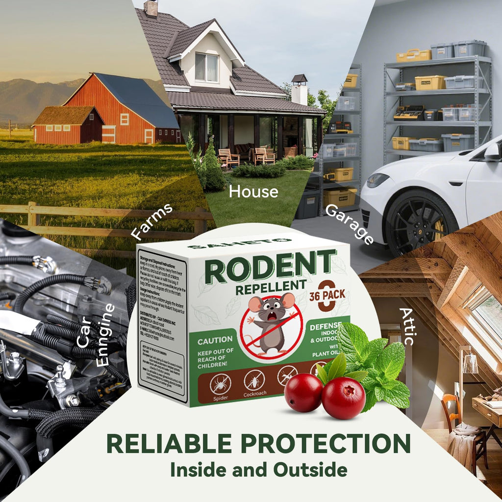 Rodent Repellent 36 Balls, Peppermint Oil Mouse Repellent Indoor & Outdoor Use, Natural Moth Balls for Rodent Mice Repellent for Home, Garage, Car, RV & Garden