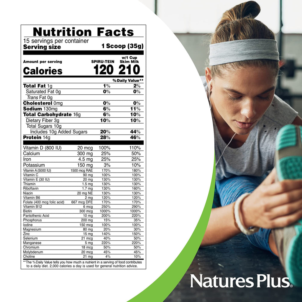 NaturesPlus SPIRU-TEIN Shake - Cookies & Cream - 1.15 lbs, Spirulina Protein Powder - Plant Based Meal Replacement, Vitamins & Minerals For Energy - Vegetarian - 15 Servings