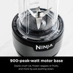 Ninja BN301 Nutri-Blender Plus Compact Personal Blender, 900-Peak-Watt Motor, Frozen Drinks, Smoothies, Sauces & More, (3) 20 oz. To-Go Cups, (2) Spout-Lids (1) Storage-Lid, Dishwasher Safe, Silver