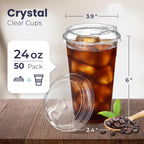 Fit Meal Prep 50 Pack 24 oz Clear Plastic Cups with Strawless Sip Lids, Disposable Plastic Coffee Cups with Lids, To Go Cups for Iced Coffee, Smoothies, Soda, Party Drinks, Bubble Tea, Cold Beverage