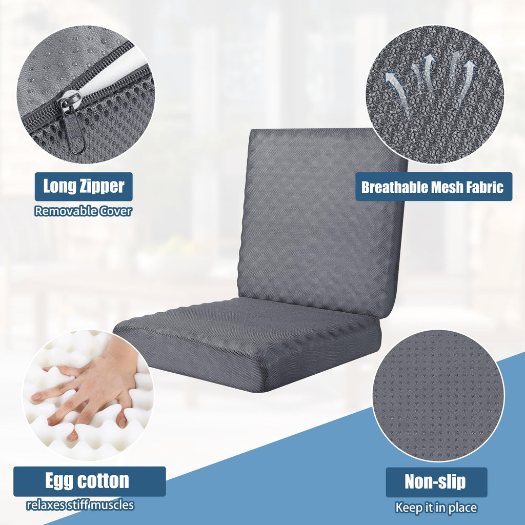 BALAPET Recliner Cushions for Long Sitting, Egg Crate Foam Recliner Cushion for Elderly Reduces Muscle Fatigue and Provides Air Flow, Extra Large Non-Slip Seat Cushion with Back Support Cushion(Gray)