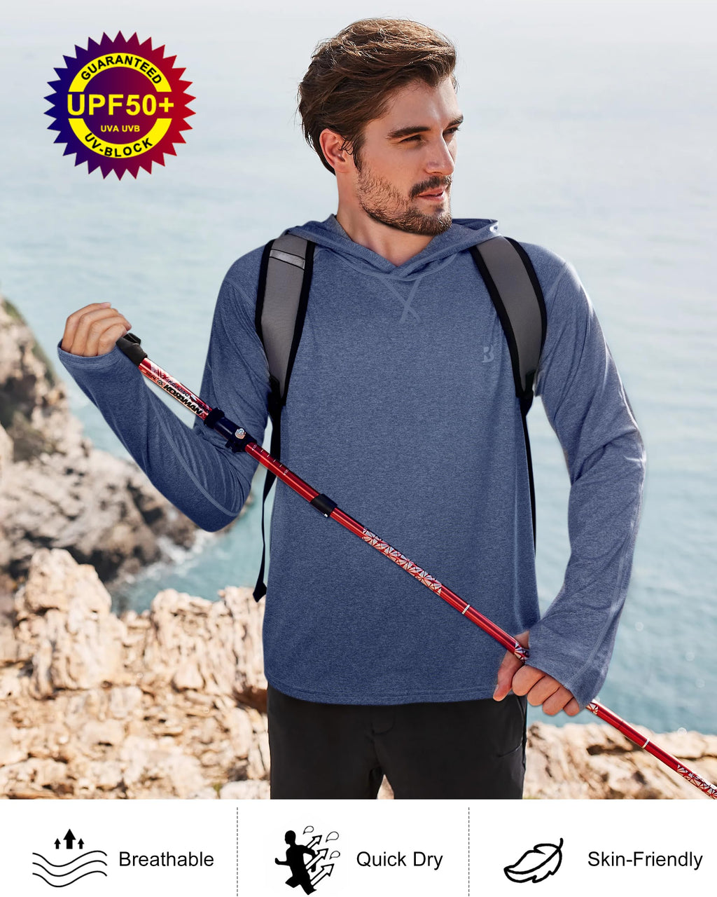 UPF 50+ Fishing Shirts for Men Long Sleeve UV Sun Protection Hoodie Outdoor Hiking Shirts