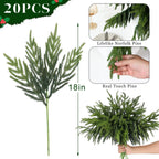 20 Pcs Christmas Norfolk Pine Branches -18" Real Touch Artificial Norfolk Pine Branch Faux Plants Stem Fake Greenery Pine Picks for Vase DIY Crafts Garland Wreath Home Indoor Outdoor Decoration