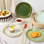 AimFun Sage Green Paper Plates Gradient Green and Gold Party Plates Disposable 9 Inch Bridal Baby Shower Round Dinner Plates for Birthday Wedding Party Supplies (48, Sage Green)