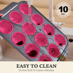 BRONYPRO Silicone Muffin Pans for Baking with Metal Frame, Egg Bite Molds, Cupcake Pans 12 Regular Size, Muffin Tins Easy to Pop Nonstick Non Toxic Bakeware for Oven,Rose Pink