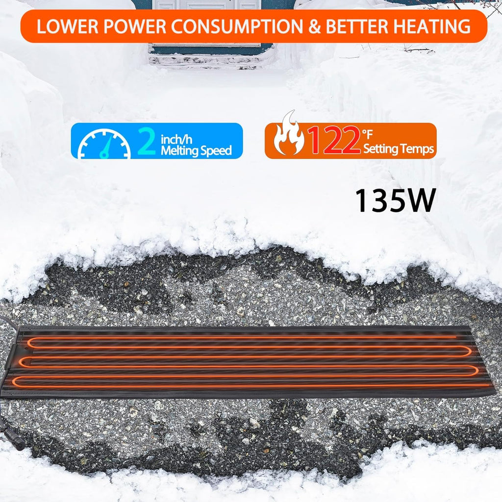 Toriexon Upgrade Snow Melting Mat Outdoor 10" x 48", 135W Snow Melting Mats w/ 9.8FT Power Cord, Non-Slip Heated Outdoor Mats w/ 9.8FT Power Cord, UL & ETL Certified, IPX5 Waterproof