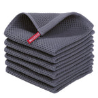 100% Cotton Waffle Weave Kitchen Dish Cloths, Ultra Soft Absorbent Quick Drying Dish Towels, 12 x 12 Inches, 6-Pack, Dark Grey