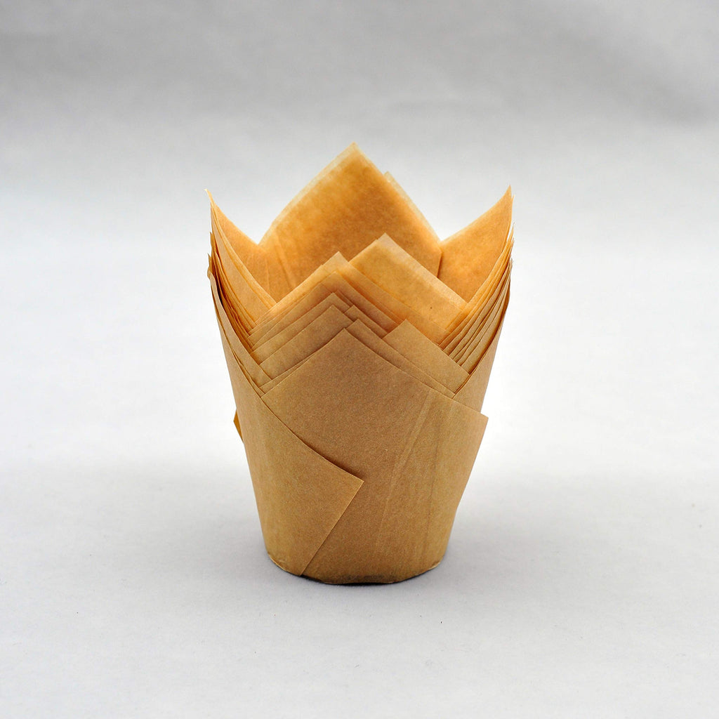QLSmypkg Large Muffin Greaseproof paper Baking cupcake cups, 2-1/4" x 4" Natural Tulip Baking Cup Case of 125 pcs (Large size) (125)