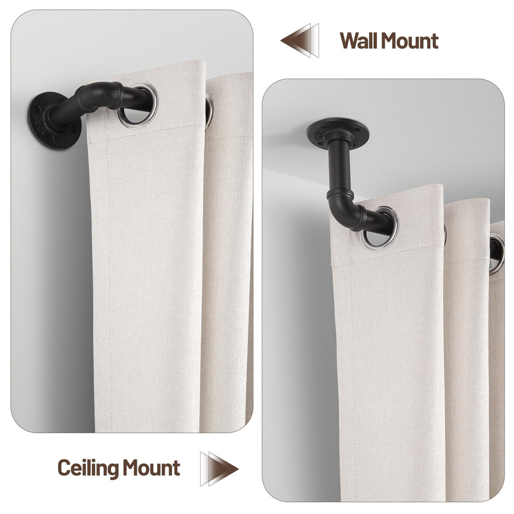 Curtain Rods for Windows 48 to 84, 1 Inch Industrial Wrap Around Black Curtain Rod, Indoor/Outdoor Room Divider Adjustable Drapery Pole, 48"-86"