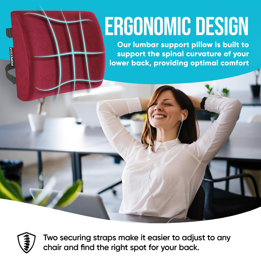 FORTEM Office Chair Cushion and Back Support for Office Chair, Lumbar Support Pillow, Memory Foam, Non Slip Sitting and Back Rest for Gaming, Car Seat Cushion, Chair Pad