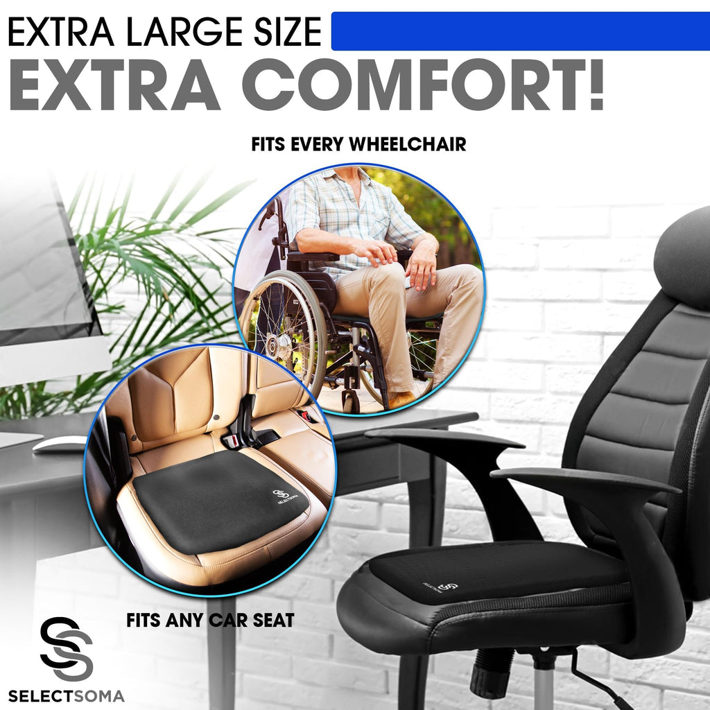 SelectSoma Large Gel Seat Cushion for Desk Chair - Pressure Relief for Back, Sciatica, Coccyx, and Tailbone Pain While Long Sitting – Wheelchair Cushion – Car and Truck Chair Pad