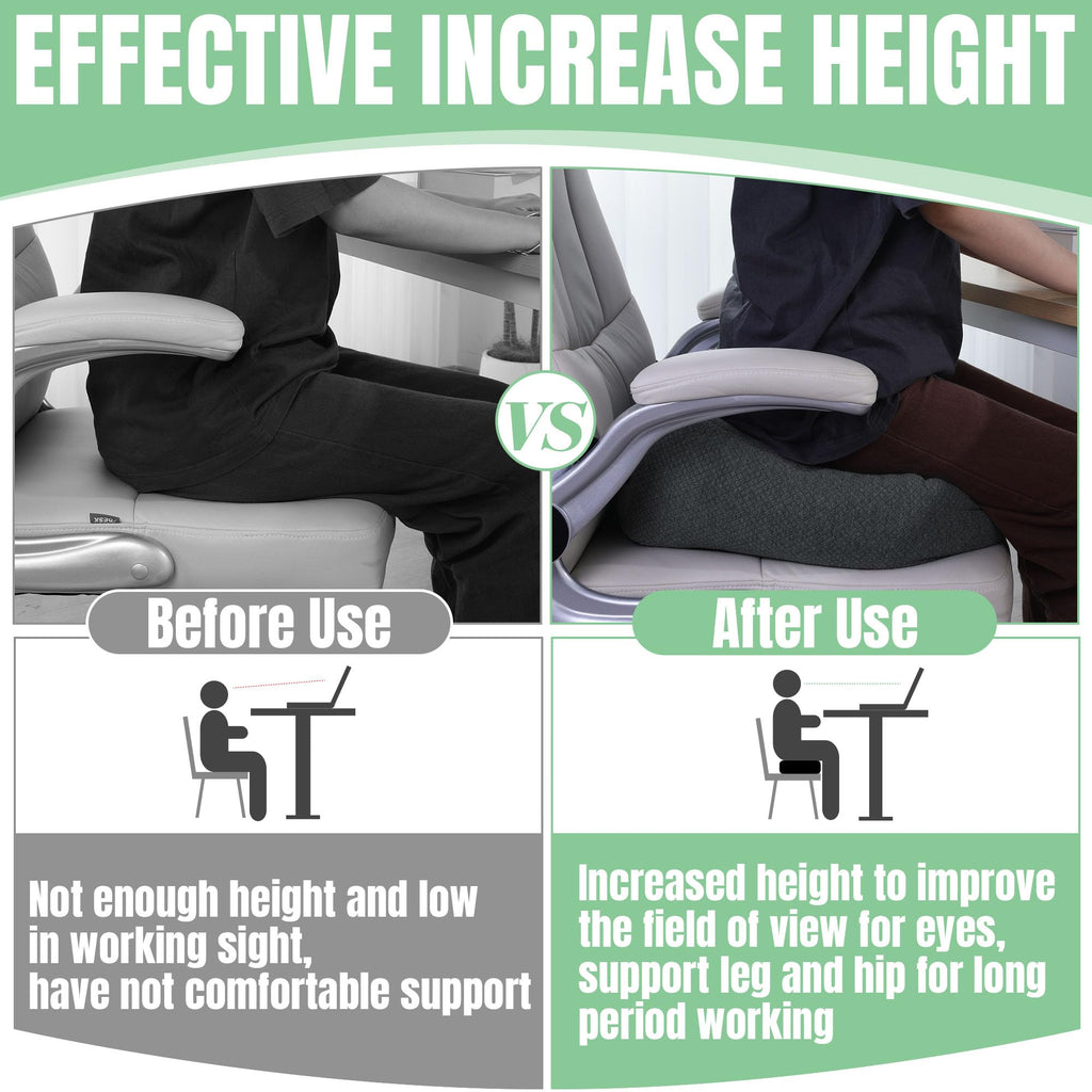HOMBYS Extra Thick Chair Cushions for Office,6 in Breathable Adult Booster Seat for Car,Car Seat Cushion to Raise Seat Height,Shredded Memory Foam Desk Chair Cushion for Long Sitting,Dark Grey