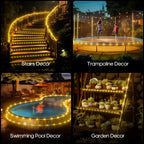 ICRGB Solar Rope Lights Outdoor, 66FT 200 LED Christmas Lights with Remote, Outdoor IP67 Waterproof 8 Modes Garden String Lights Decorative for Wedding Christmas Halloween Patio Porch Pool, Warm White