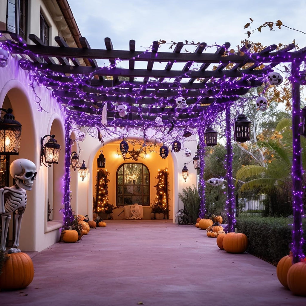 JMEXSUSS 600 LED Purple Halloween Lights Outdoor, 8 Modes Purple String Lights Indoor, 168ft Purple LED Christmas Lights Plug in for Bedroom Fireplace Party Halloween Christmas Tree Decorations