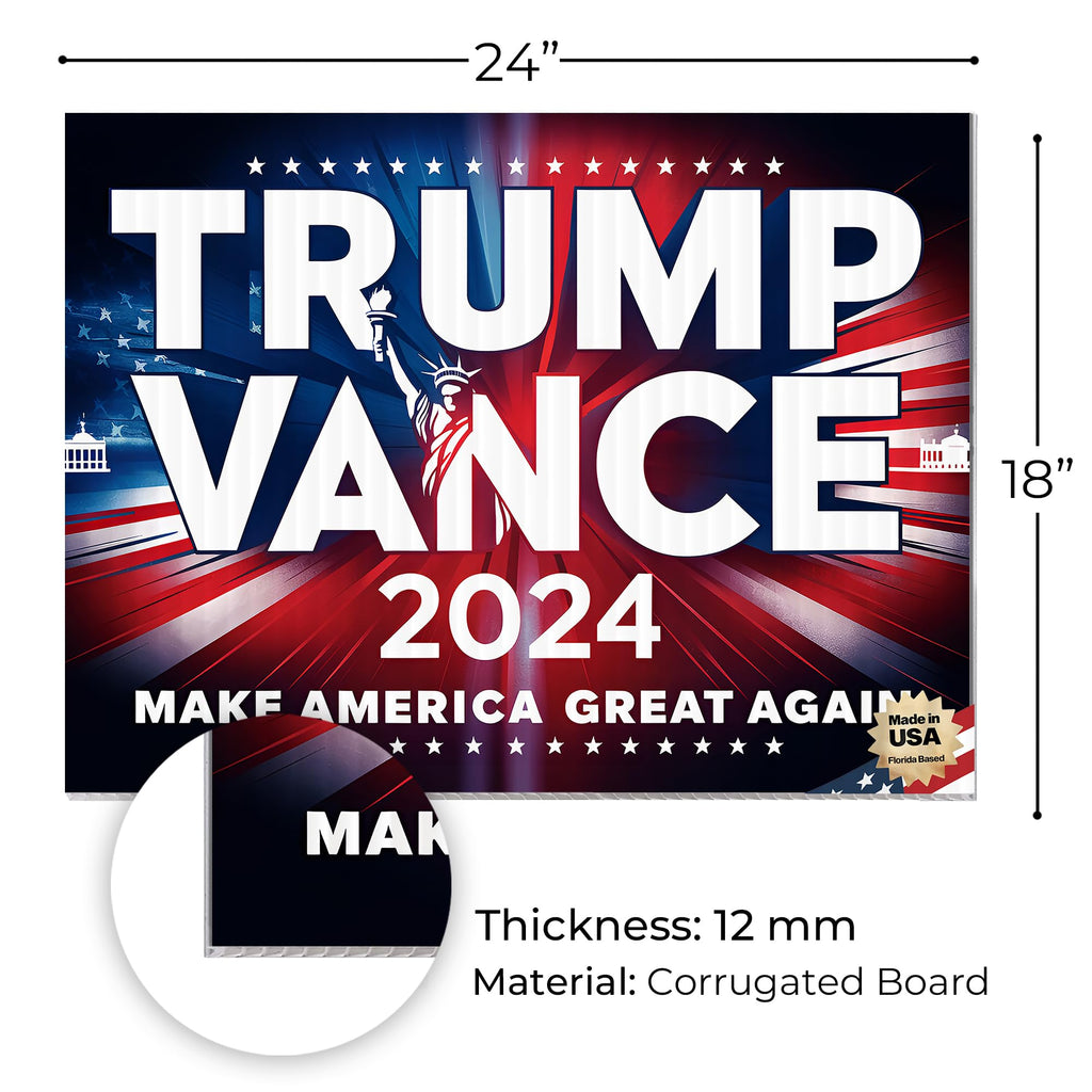 24"x18" 'Trump Vance 2024 Make America Great Again' Yard Sign with Stakes, Double Sided Political Yard Sign for Republican Party (Design 1)