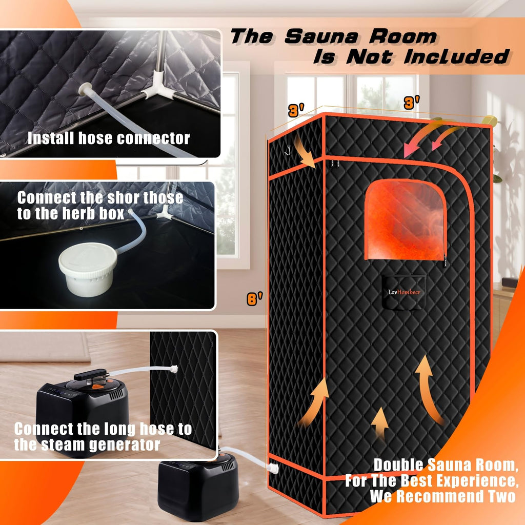 Portable Sauna Steamer Machine with Remote Control, 4L 1600W Upgrated Steam Generator for Sauna, 9 Levels, 120 MIN Timer, for Home Spa Sauna Accessories.