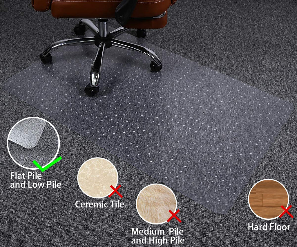 Office Chair Mat for Low Pile Carpet, 30" x 48" Transparent Office Desk Chair Mat for Carpeted Floors, Studded Carpet Floors Protector Mat for Home & Offices