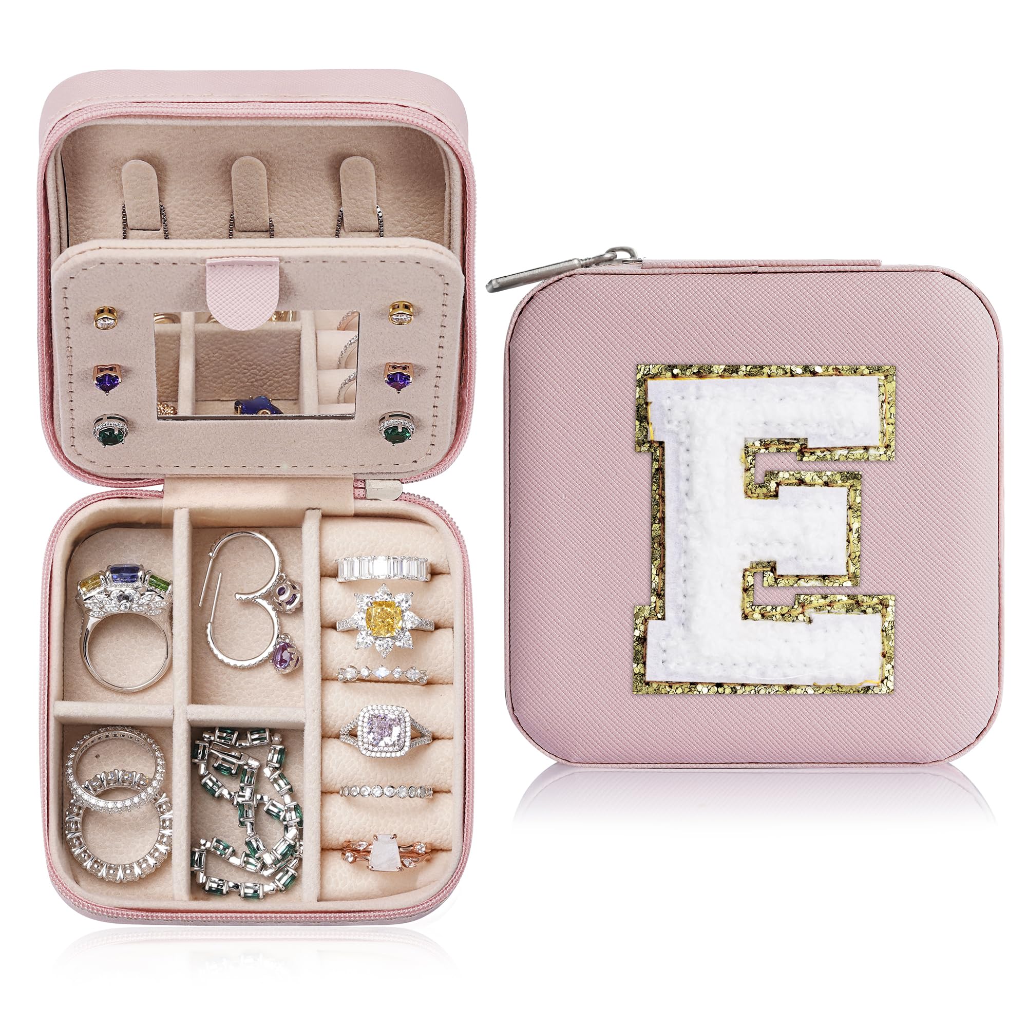 Parima Christmas Gifts for Women Teen Girls - 2024 Travel Jewelry Case Gifts Ideas, 6,7,8,9,10,11,12 Year Old Girl Birthday Gift Travel Jewelry Organizer Christmas Gifts for Daughter - Letter E, Pink