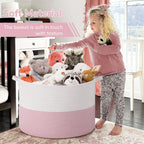 INDRESSME 115L Extra Large Pink Laundry Basket for Nursery Stuffed Animal Storage, Blanket Rope Baby Baskets Kids Toy Organizer Dorm Room Essentials for Girls, Pink