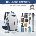 Hiking Backpack, 40L Waterproof Camping Backpack with Packable Back Panel & Rain Cover, Men Women Rucking Backpacking Backpack Outdoor Sport Lightweight Travel Daypack for (Grey)