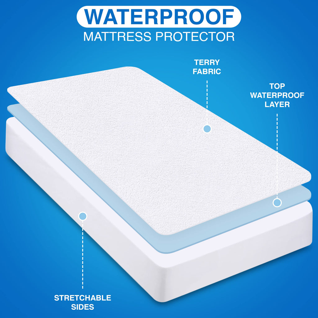 Utopia Bedding Waterproof Mattress Protector Full Size, Premium Terry Mattress Cover 200 GSM, Breathable, Fitted Style with Stretchable Pockets (White)