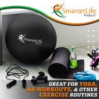 SmarterLife Workout Exercise Ball for Fitness, Yoga, Balance, Stability, or Birthing, Great as Yoga Ball Chair for Office or Exercise Gym Equipment for Home, Non-Slip Design (65 cm, Black)