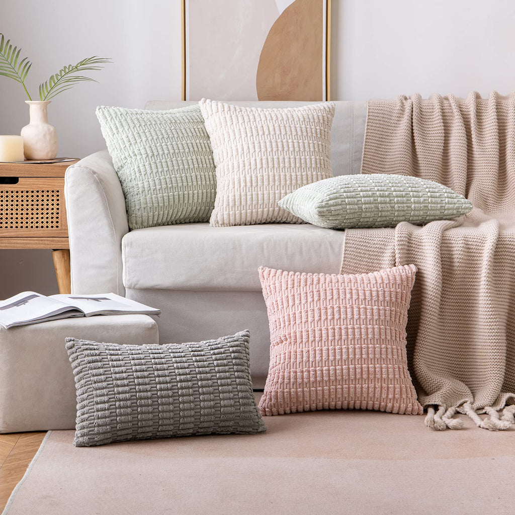 MIULEE Pack of 2 Corduroy Decorative Throw Pillow Covers 12x20 Inch Soft Boho Striped Pillow Covers Modern Farmhouse Christmas Home Decor for Sofa Living Room Couch Bed Cream White