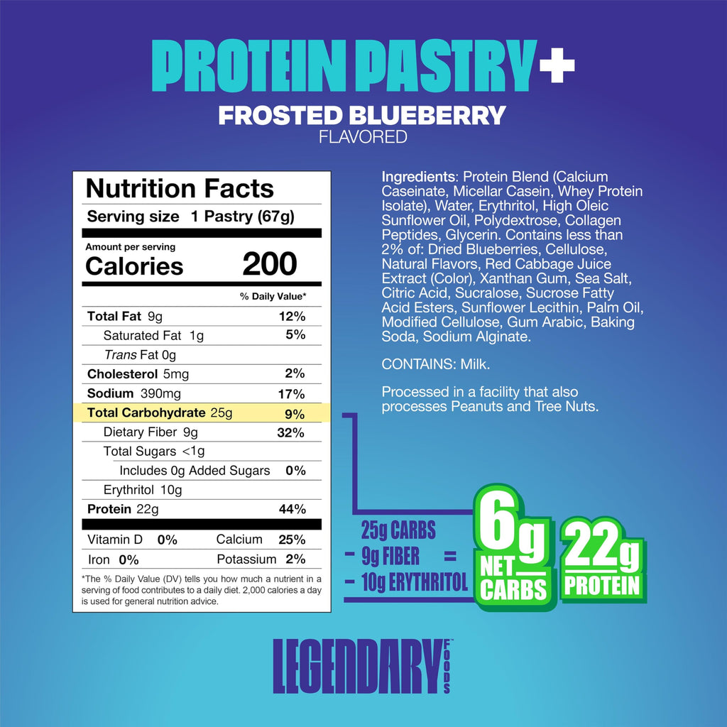 Legendary Foods 22 g High Protein Pastry+ Premium Boosted - Low Carb Meal Replacement Bar - Gluten Free Protien Snacks - Healthy Keto Snack Box - Low Sugar Energy Bar - Bariatric Diabetic Friendly