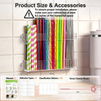 Rycid 9.5” Large Acrylic Straw Holder for Cabinet Door, Reusable Adjustable Two-Part Straws Organizer with Ultra Sticky Adhesive Strips, 2026 Straw Storage for Kitchen Cupboard (Transparent)