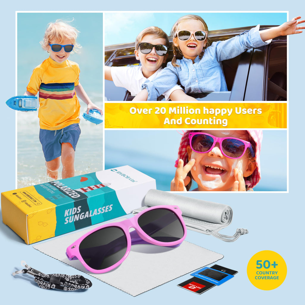 Kids Sunglasses Polarized UV Protection Flexible Rubber Glasses Shades with Strap for Boys Girls Pink