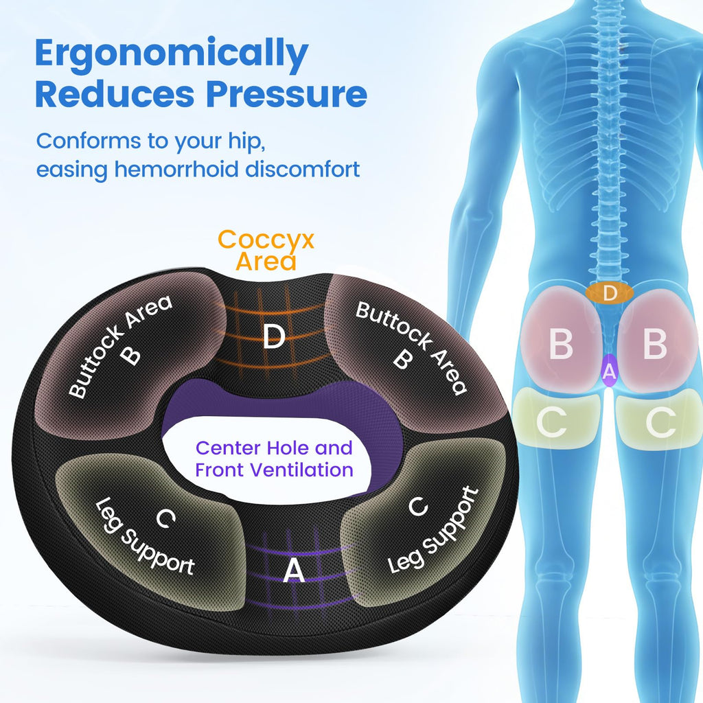 Donut Pillow for Tailbone Pain, Hemorrhoids - Cooling Gel Memory Foam Chair Seat Cushion for Office, Home & Wheelchair, Ergonomic Chair Pad for Pregnancy, Sciatica, Coccyx (Large, Black)