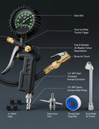 AstroAI Tire Pressure Gauge with Inflator, 100 PSI-ANSI B40.1 Accurate, Large 2.5" Easy Read Glow Dial, Heavy Duty Air Chuck and Compressor Accessories for Truck, with Case