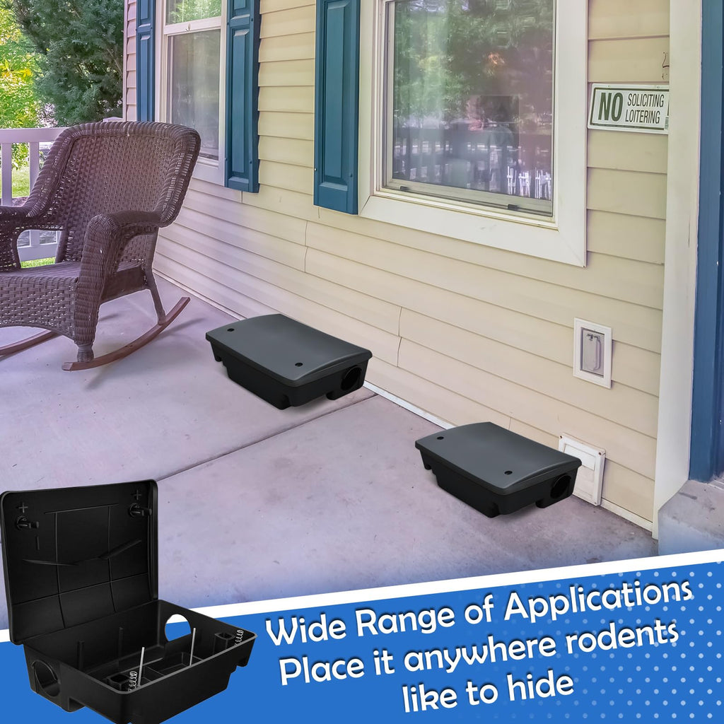 Qualirey Large Rat Bait Station with Key Rat Bait Station Traps Reusable Mouse Traps Smart Tamper Proof Cage House Heavy Duty Bait Boxes for Rodents Outdoor Rats Mice, Bait not Included(4 Pcs)