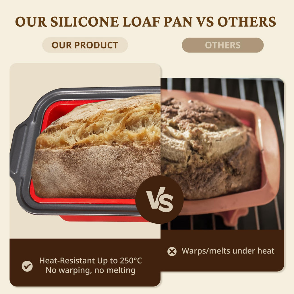 BRONYPRO 9x5 Inch Non-Stick Bread Loaf Pan,Non-Toxic Silicone Baking Mold For Homemade Bread,Heavy-Duty Steel Frame,Dishwasher Safe-Red