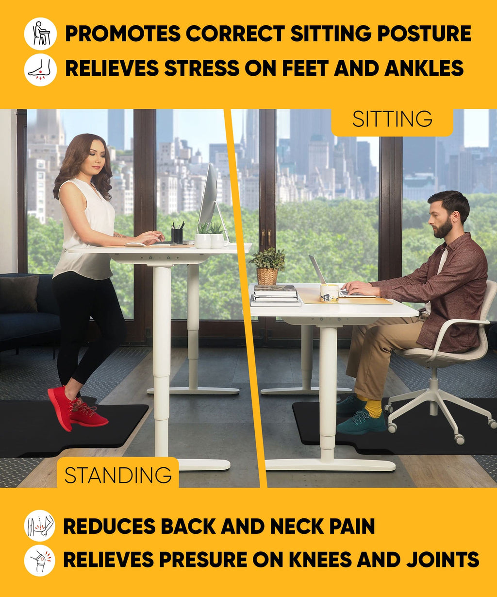 Office Chair Mat with Anti Fatigue Cushioned Foam - 2 in 1 Standing Desk Anti-Fatigue Comfort Mat for Hardwood Floor - Chair Mat for Rolling Chairs with Foot Rest Under Desk - 54”x 36”
