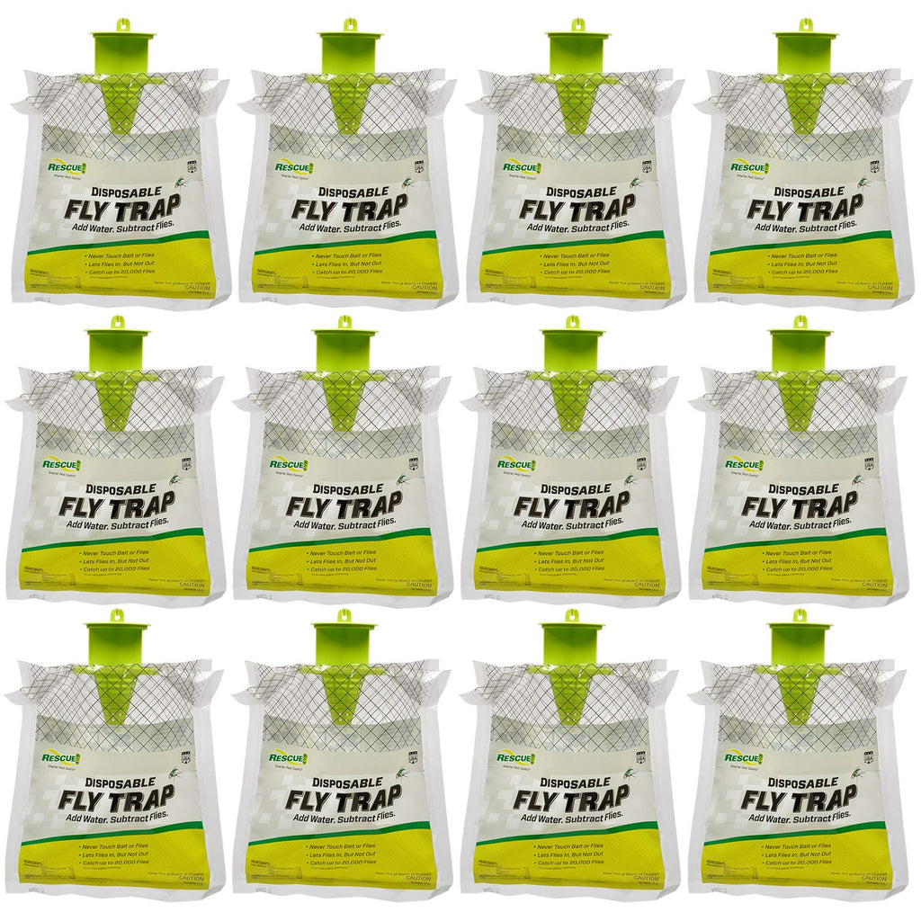 RESCUE! Outdoor Disposable Hanging Fly Trap (12 Traps) and Cutter Backyard Bug Control Spray Concentrate, 32 fl Oz