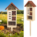 Lulu Home Wooden Insect House with Stake, Hanging & Inserting Two Mount Ways Insect Hotel for Bee, Butterfly, Ladybirds, Beneficial Insect Habitat, Bug Hotel Garden, 19.7 X 3.4 X 5.4 Inch