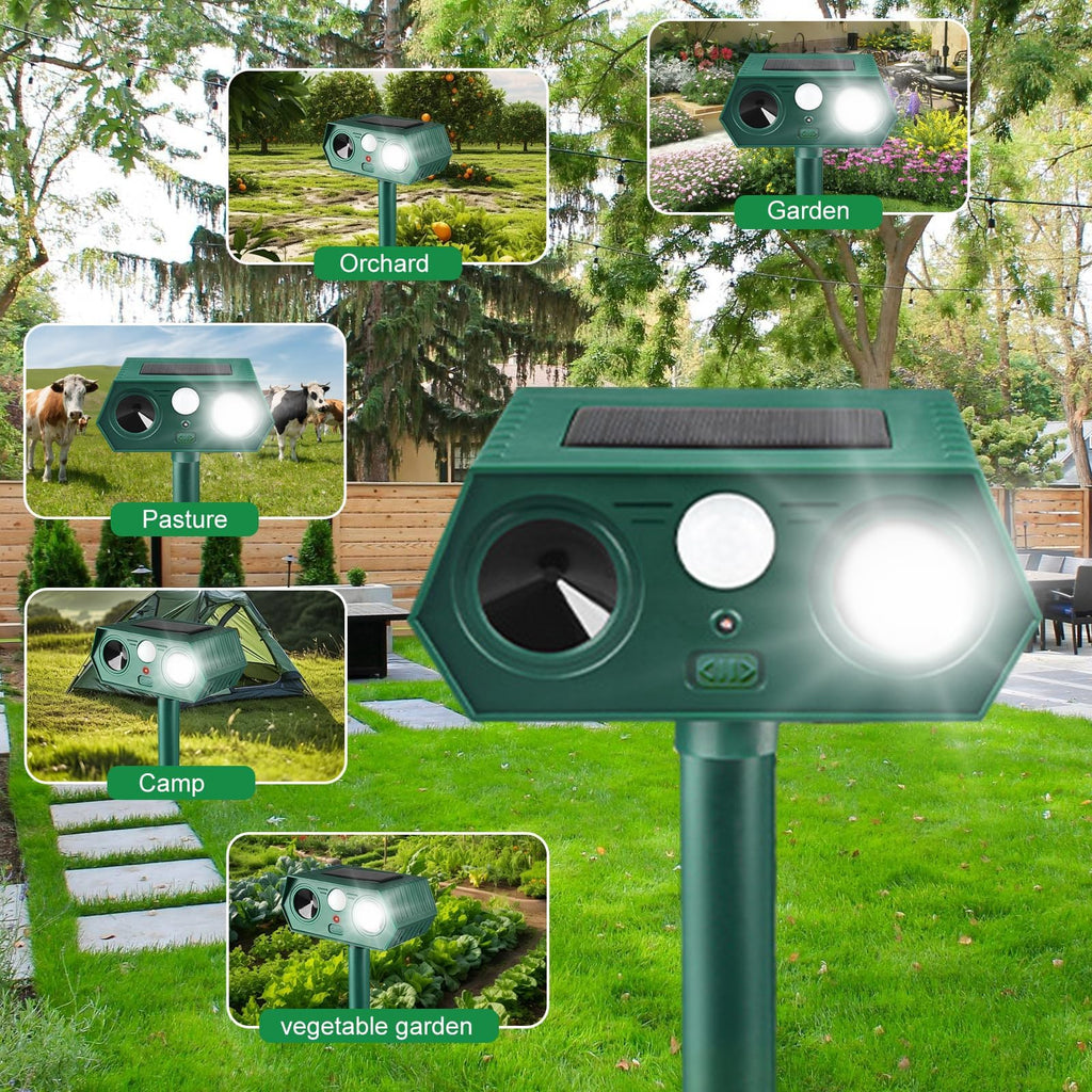 2025 Solar Animal Repellent,Upgraded Ultrasonic Cat Repellent Outdoor,Waterproof Deer Deterrent for Bird Dog Skunk,Squirrels Deterrent with Motion Detection Flash Lights for Outdoor and Yard (2 Pack)
