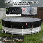 QH.HOME 18 ft Round Pool Cover,Solar Cover for Above Ground Pools - Black Oxford Fabric Heats Water, Blocks Leaves & Sun, Windproof Snug Fit with Patented Ratchet & Weight Rings