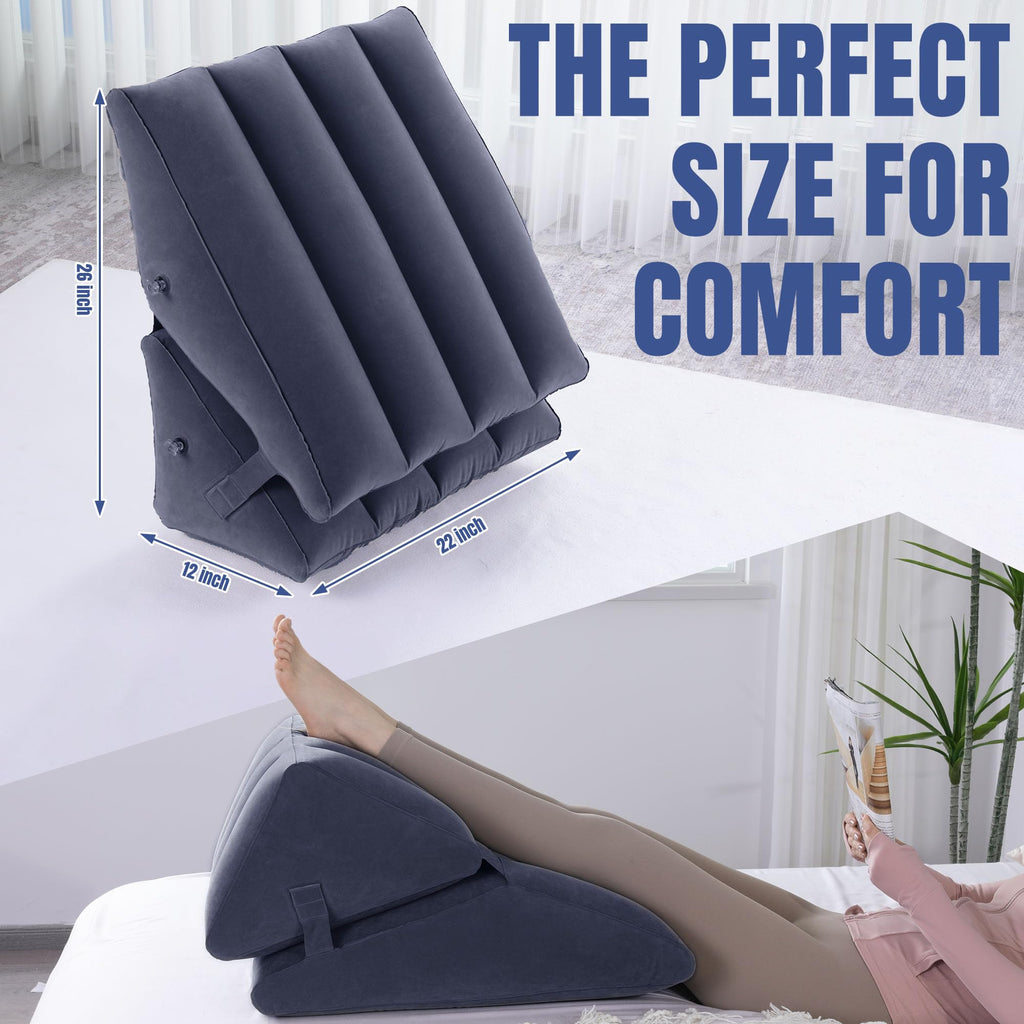 HOMBYS Adjustable Inflatable Bed Wedge Pillow for Sleeping, 7 in 1 Multi Use Back Pillow for Bed Sitting Up, 10 inch Elevated Support Pillow for Legs & Back, Portable for Travel-30"x22"x10", Blue