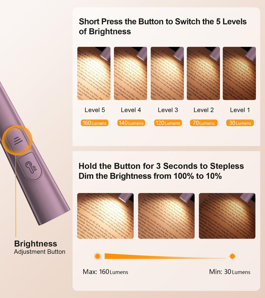 Gritin Book Light, Eye Caring 4-Color & 5-Brightness Neck Light Reading Light- Stepless Dimming,30-min Timer,80+ Hrs Runtime,Bendable Round Neck Design, Lightweight for Reading-Midnight Purple
