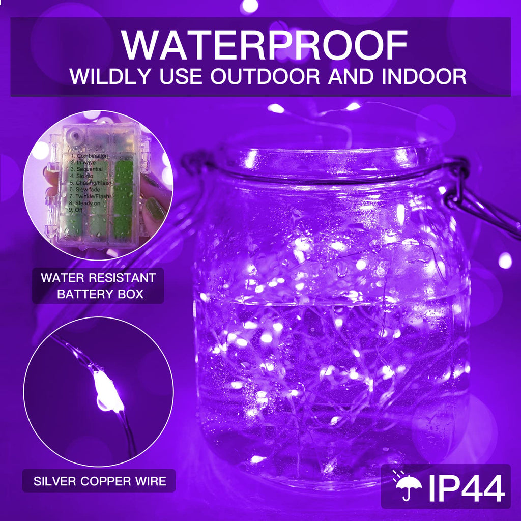suddus Christmas Fairy Lights Battery Operated, 33ft 100 LED Fairy Lights with Remote, Purple String Lights for Outside, Porch, Home, Backyard, Window, Yard, Garland, Party Decorations