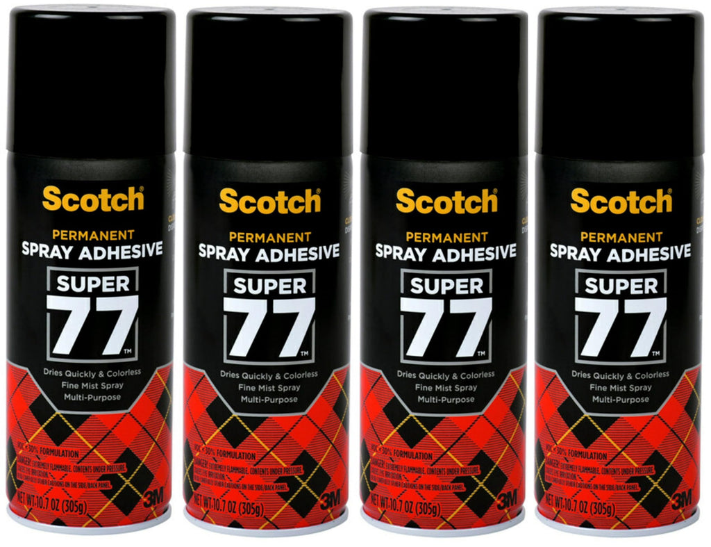 Scotch Super 77 Multipurpose Adhesive Spray, Bonds to Fabric, Cardboard, Plastic, Metal, Wood, Felt, and More, 10.7 Ounces (7716) - 4 Pack