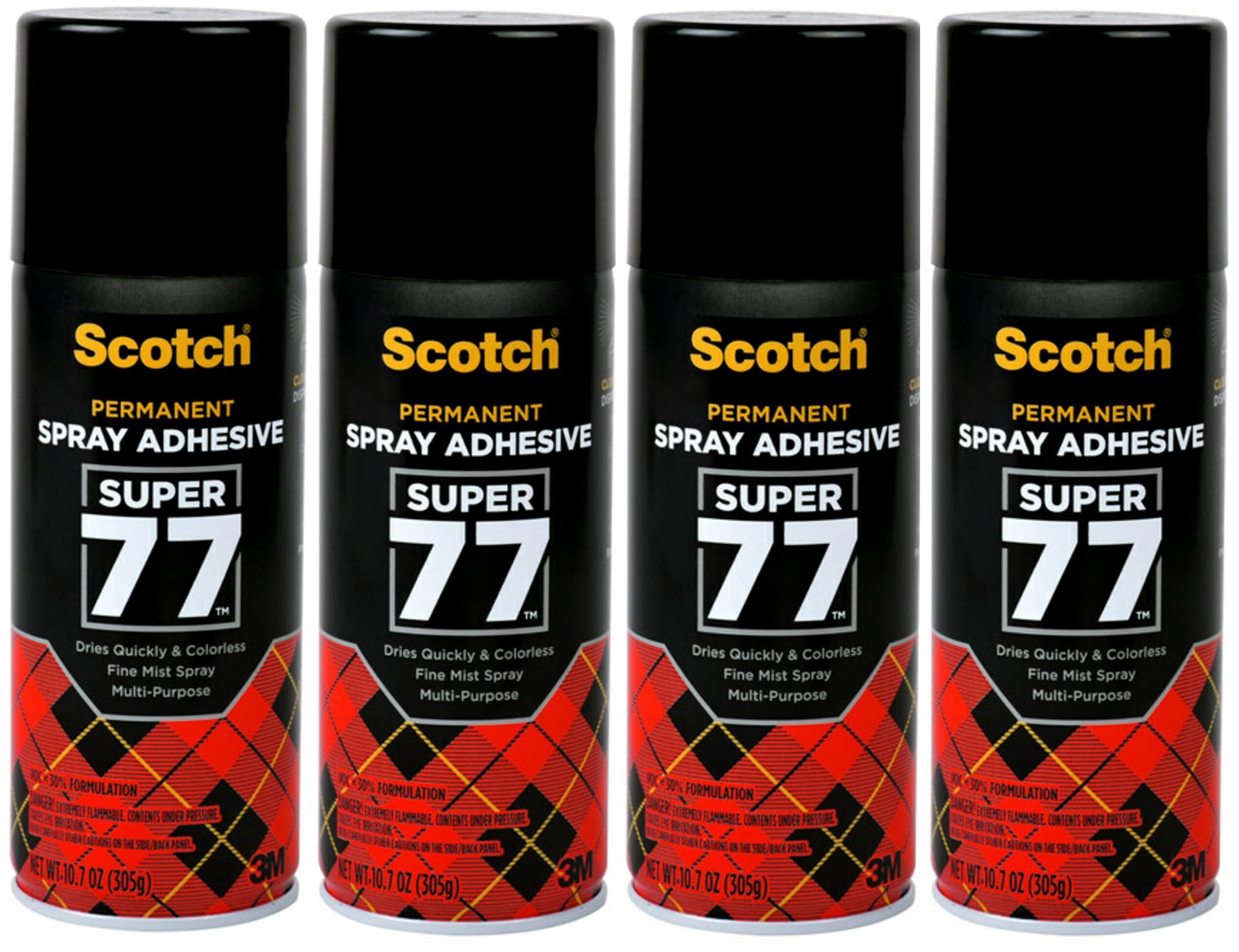 Scotch Super 77 Multipurpose Adhesive Spray, Bonds to Fabric, Cardboard, Plastic, Metal, Wood, Felt, and More, 10.7 Ounces (7716) - 4 Pack