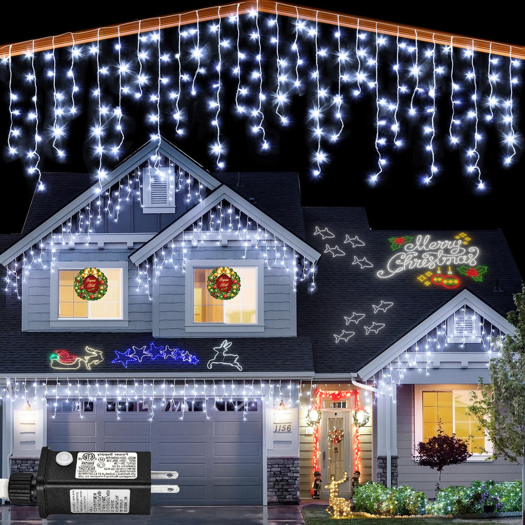 Icicle lights Outdoor - 66ft Christmas Lights with 640LED 120 Drops 8 Modes, Plug in Curtain String Lights Waterproof for Holiday Wedding Party Home Garden Bedroom Indoor Outdoor Decoration,Cool White