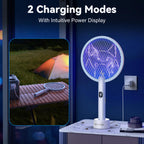 Nymrix Electric Fly Swatter Racket, 2 in 1 Mosquito Bug Zapper 4100V Handheld Mosquito Killer with 1800 mAh Rechargeable Battery, Purple Lightand 3-Layer Safety Mesh for Indoor Outdoor Blue Two-Pack