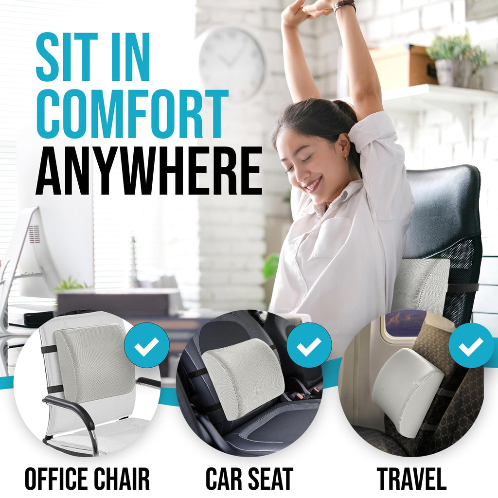 FORTEM Office Chair Cushion and Back Support for Office Chair, Lumbar Support Pillow, Memory Foam, Non Slip Sitting and Back Rest for Gaming, Car Seat Cushion, Chair Pad